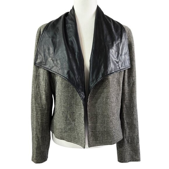 Lauren Ralph Lauren Wool Blend Faux Leather Collar Plaid Mixed Media Jacket - Picture 1 of 11